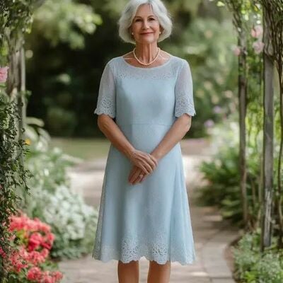 Sky blue  a line lace tea-lnegth mother of bride/groom dress evening formal gowns 