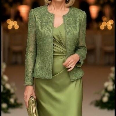 Oliver green sheath with jacket lace mother of bride/groom dress evening formal gowns 
