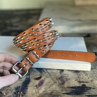 2-1-2 Short British stud belt (British tan) - Thumbnail 2