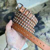 2-Row Medium dome-stud belt (tan or black leather) - Thumbnail 1