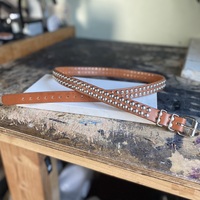 2-Row Medium dome-stud belt (tan or black leather) - Thumbnail 2