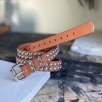 2-Row Medium dome-stud belt (tan or black leather) - Thumbnail 3