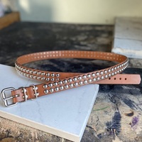 2-Row Medium dome-stud belt (tan or black leather) - Thumbnail 5