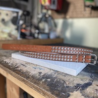 2-Row Medium dome-stud belt (tan or black leather) - Thumbnail 6