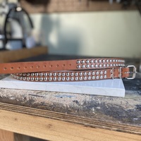 2-Row Medium dome-stud belt (tan or black leather) - Thumbnail 7