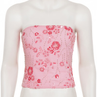 Sequined and beaded design, cropped sexy off-the-shoulder top with patchwork design - Thumbnail 3