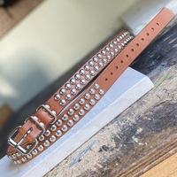 2-Row Medium dome-stud belt (tan or black leather) - Thumbnail 8