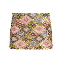 Retro colorful diamond sequined low-waisted bodycon skirt - Thumbnail 3