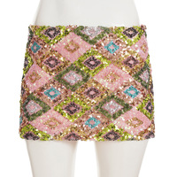 Retro colorful diamond sequined low-waisted bodycon skirt - Thumbnail 6