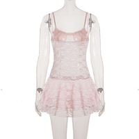 Sheer lace low-waisted cake skirt, stylish thin French-style new women's suspender dress - Thumbnail 1