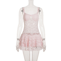 Sheer lace low-waisted cake skirt, stylish thin French-style new women's suspender dress - Thumbnail 2