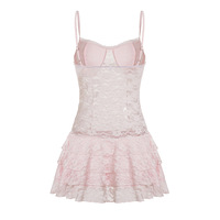 Sheer lace low-waisted cake skirt, stylish thin French-style new women's suspender dress - Thumbnail 5