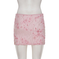 Sequined rhinestone embroidered mesh skirt, bodycon short A-line skirt - Thumbnail 3