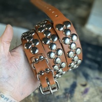 2-1-2 big dome-stud belt (black or tan leather) - Thumbnail 9
