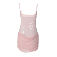 Fashionable sequined sleeveless sexy strapless halter top patchwork mesh bodycon dress - Thumbnail 1