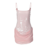 Fashionable sequined sleeveless sexy strapless halter top patchwork mesh bodycon dress - Thumbnail 3