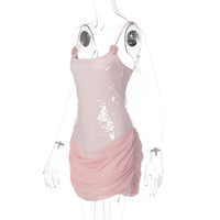 Fashionable sequined sleeveless sexy strapless halter top patchwork mesh bodycon dress - Thumbnail 5