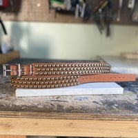 3-row staggered brass medium dome studs belt (british tan) - Thumbnail 3