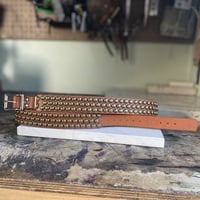 3-row staggered brass medium dome studs belt (british tan) - Thumbnail 8