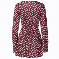 Fashionable polka dot print slim-fit fresh style long-sleeved short dress - Thumbnail 4