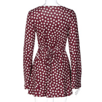 Fashionable polka dot print slim-fit fresh style long-sleeved short dress - Thumbnail 5