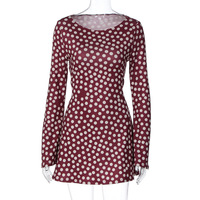 Fashionable polka dot print slim-fit fresh style long-sleeved short dress - Thumbnail 6