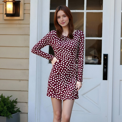 Fashionable polka dot print slim-fit fresh style long-sleeved short dress