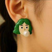 Girl Blowing Bubbles Stud Earrings - Thumbnail 1