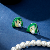 Girl Blowing Bubbles Stud Earrings - Thumbnail 3