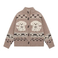 Cute Puppy Dog Pattern Cardigan - Thumbnail 3