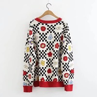 Artful Checkerboard Florwer Cardigan - Thumbnail 3