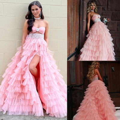 Light Pink Prom Dresses Sweetheart Tulle Gown