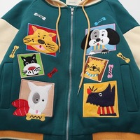 Kawaii Cartoon Embroidered Hoodie Jacket - Thumbnail 4