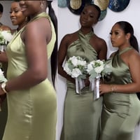 Halter bridesmaid Dresses Sage Halter Silk  - Thumbnail 1