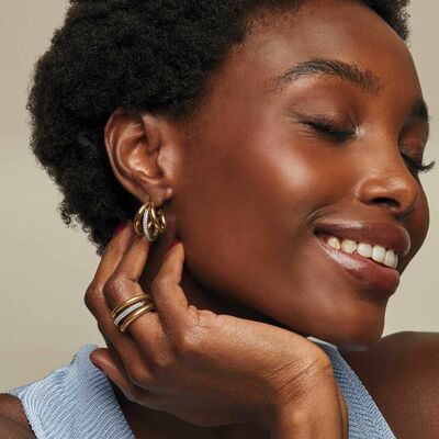 Stainless steel luxe two-tone cz orbit earrings - final sale