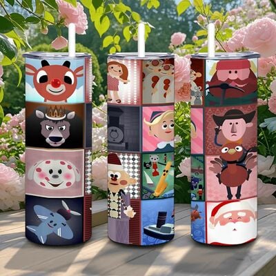 Rudolph & friends cartoon characters tumbler | christmas movie block art (20oz)