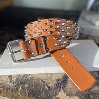 3-2-3 Short British stud belt (British-Tan) - Thumbnail 9