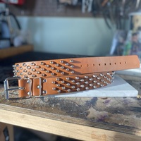 3-2-3 Short British stud belt (British-Tan) - Thumbnail 2