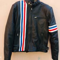 Crafted Leather HALLOWEEN BLACK ORANGE BOOGEYMAN with Red, White  and Blue Stripes Biker Motorcycle Jacket - Thumbnail 1