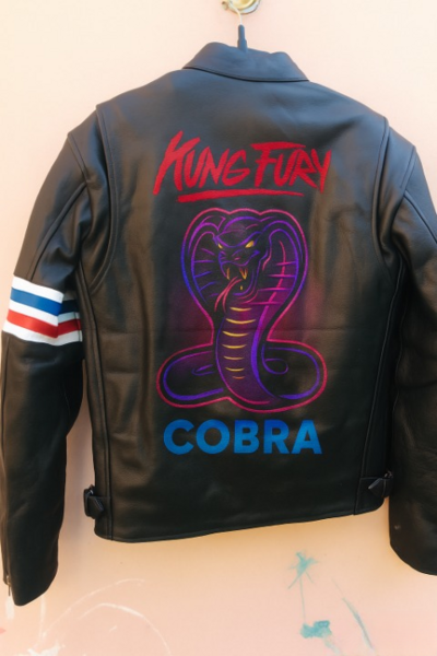 Crafted Leather Kung Fury Cobra Leather Jacket Retro 80s Inspired Cosplay Biker Motorcycle Jacket