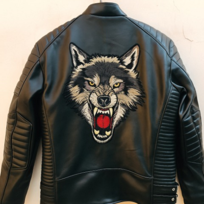 Crafted leather men's fashion wolf print jacket black slim fit biker jacket  - Thumbnail 2