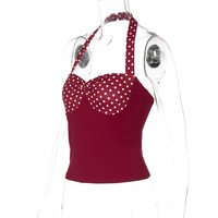 Polka dot halter neck backless camisole top - Thumbnail 4