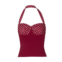 Polka dot halter neck backless camisole top - Thumbnail 6