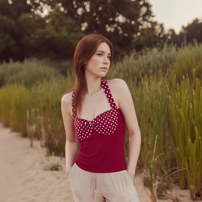 Polka dot halter neck backless camisole top