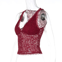 Hollow-out fitted V-neck tank top with sexy lace - Thumbnail 4