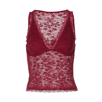 Hollow-out fitted V-neck tank top with sexy lace - Thumbnail 5