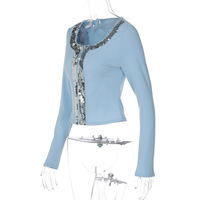 Stylish sequined knit cardigan, button-down versatile top - Thumbnail 2