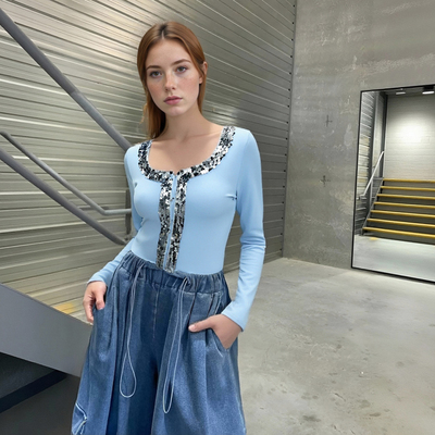 Stylish sequined knit cardigan, button-down versatile top