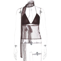 Sexy polka dot deep V tie-up camisole with backless strapless top - Thumbnail 1