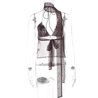 Sexy polka dot deep V tie-up camisole with backless strapless top - Thumbnail 2